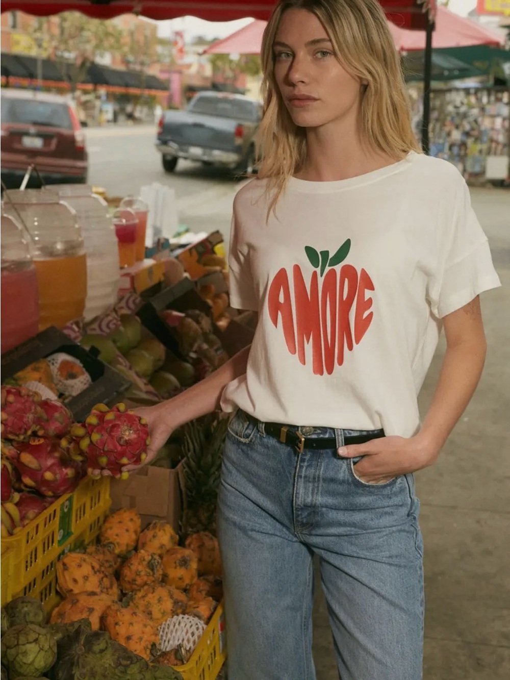 Amore Graphic Apple Tee White Short Sleeve T-Shirt Size Large - Picture 8 of 15